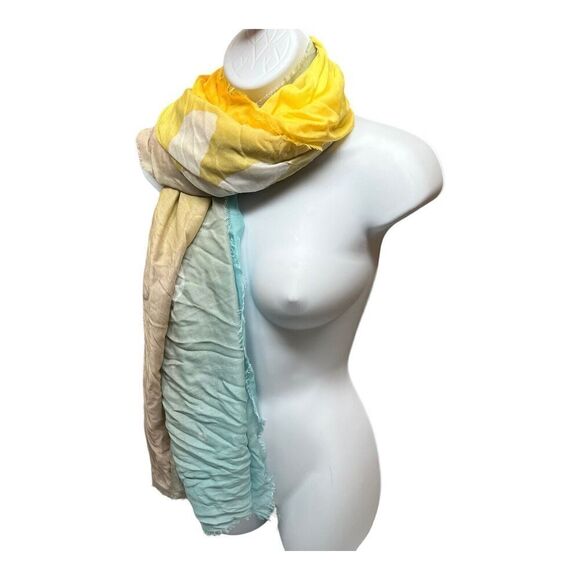 Karl Lagerfeld Paris Scarf Silk Blend Sun Bleached Square Blue Logo Fall Layer - Picture 2 of 12